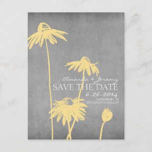 Carte Postale Faire-part Jaune et gris chic Fleurs de mariage Épargnez la d
