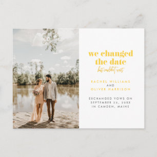 Carte Postale Faire-part Jaune : Nous avons changé la date mais nous n'avon