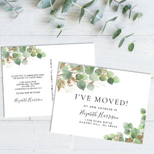 Carte Postale Faire-part Je viens de déménager Eucalyptus Feuillage Aquarel