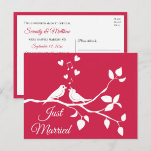 Carte Postale Faire-part Jeunes mariés - Mariage romantique rouge pour tour