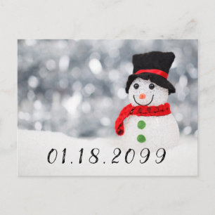 Carte Postale Faire-part Joli bonhomme de neige d'hiver avec écharpe rouge 