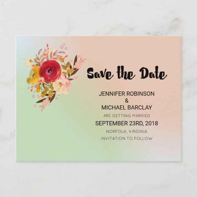 Carte Postale Faire-part Joli Bouquet Aquarelle Florale  Save The Date (Devant)