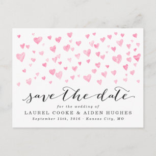 Carte Postale Faire-part Joli coeur blanc et rose Économisez la date