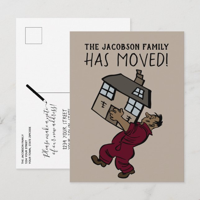 Carte Postale Faire-part Joli Déménageur Nouvelle Adresse (Devant / Derrière)