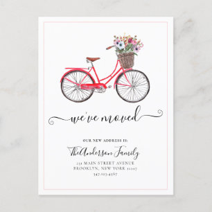 Carte Postale Faire-part Joli Nous Avons Déménagé Fleurs Vélo Nouvelle Adre