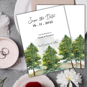 Carte Postale Faire-part Joli paysage aquarelle d'arbres élégants pour mari