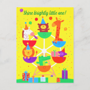 Carte Postale Faire-part Jolie Ferris Roues Bois Animaux