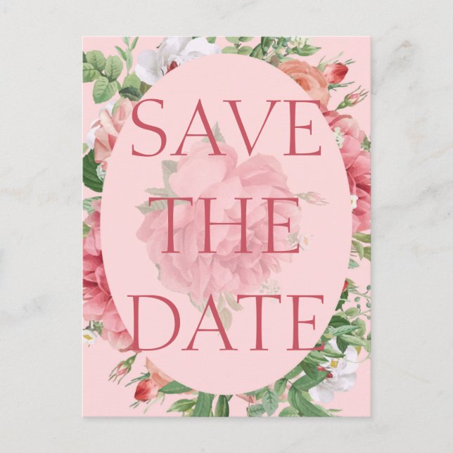 Carte Postale Faire-part Jolie Fleur Rose Mariage Enregistrer la Date (Devant)
