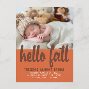 Carte Postale Faire-part Jolie Hello automne bébé naissance Photo