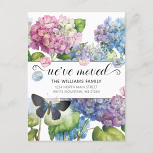 Carte Postale Faire-part Jolie Hydrangea Fleur Bleu Rose Papillon Mobile