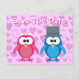 Carte Postale Faire-part Jolie mariée & Groom Hiboux Save The Date Mariage