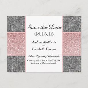 Carte Postale Faire-part Jolie Parties scintillant rose Faux et tissu gris