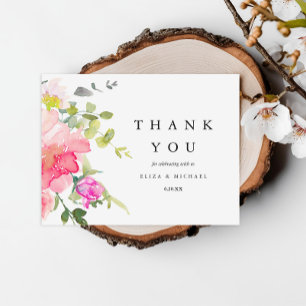 Carte Postale Faire-part Jolie Remerciement De Mariage Floral Aquarelle Ros