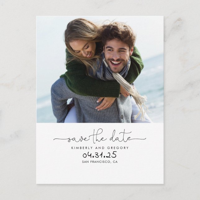 Carte Postale Faire-part Jolie Simple et Minimal Enregistrer la Date Photo (Devant)