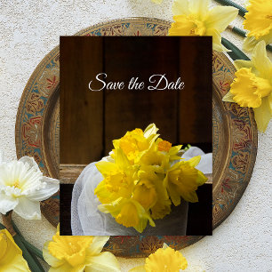 Carte Postale Faire-part Jonquilles Rustiques Grange Bois Mariage Économise