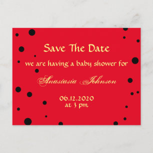 Carte Postale Faire-part Jote Black Red Ladybug Enregistrer le Baby shower 
