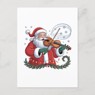 Carte Postale Faire-part Joueur de violon père Noël Violoniste Noël Musique