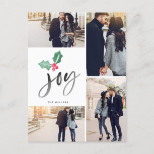Carte Postale Faire-part Joy Brush Script Holiday   Noël 4 photos