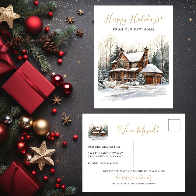 Carte Postale Faire-part Joyeuses Fêtes Déménagement Nouvelle Maison Rustiq (Créateur téléchargé)