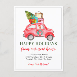 Carte Postale Faire-part Joyeuses Vacances Arbre Voiture Nouvelle Maison No