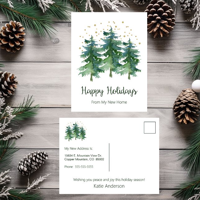 Carte Postale Faire-part Joyeuses Vacances Nouveau Accueil Pins Arbres (Créateur téléchargé)