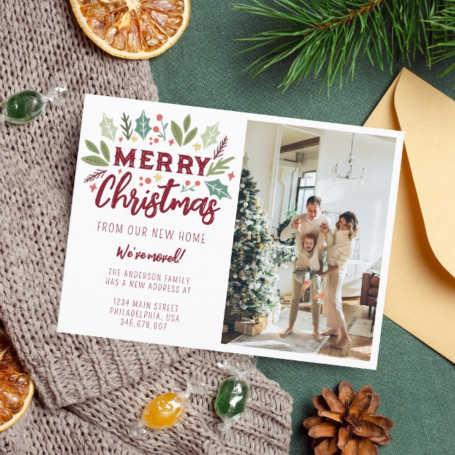 Carte Postale Faire-part Joyeux Noël De Nouveau Accueil Photo Déménagement (Créateur téléchargé)