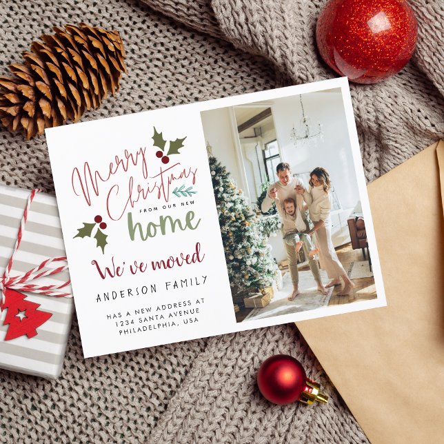Carte Postale Faire-part Joyeux Noël depuis notre nouvelle maison Photo Dém (Créateur téléchargé)