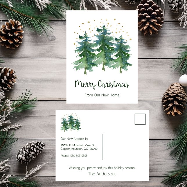 Carte Postale Faire-part Joyeux Noël Nouveau Accueil Pins Arbres (Créateur téléchargé)