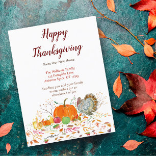 Carte Postale Faire-part Joyeux Thanksgiving Citrouille avec dinde déménage