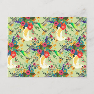 Carte Postale Faire-part Jungle d'été Fleurs tropicales de perroquet Florai