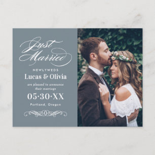 Carte Postale Faire-part Juste Marié Ardoise Gris Élégant Mariage Photo