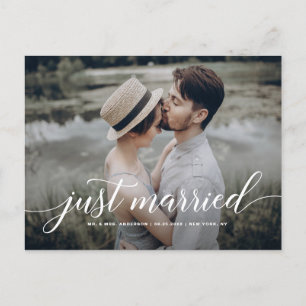 Carte Postale Faire-part Juste Marié Curieux Script superposer photo blanch