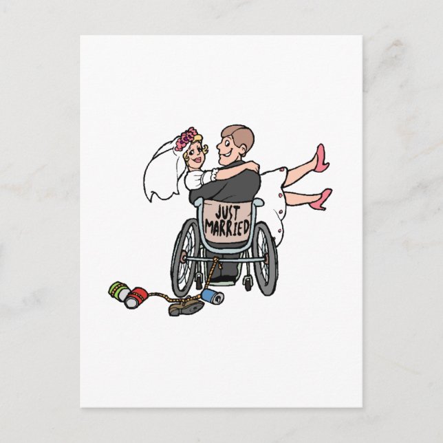 Carte Postale Faire-part Juste marié (fauteuil roulant de marié) (Devant)