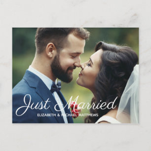 Carte Postale Faire-part Juste marié script personnalisé photo mariage merc