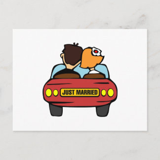 Carte Postale Faire-part Juste voiture et couples mariés