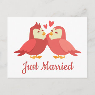 Carte Postale Faire-part Justes Mariés Rouge Bourgogne Tourtereaux Mariage