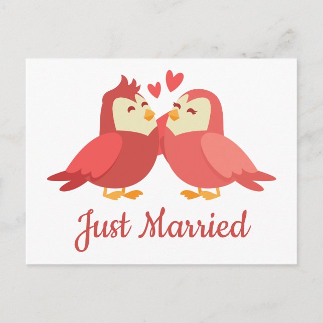 Carte Postale Faire-part Justes Mariés Rouge Bourgogne Tourtereaux Mariage (Devant)