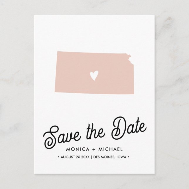 Carte Postale Faire-part KANSAS Mariage de destination TOUTES COULEURS ! (Devant)
