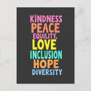 Carte Postale Faire-part Kindness Peace Equality Love Inclusion Hope Divers