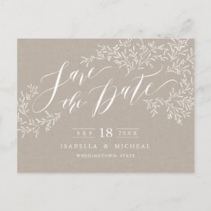 Carte Postale Faire-part Kraft calligraphie florale rustique à conserver po