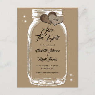 Carte Postale Faire-part Kraft Papier Mason Jar Mariage Enregistrer La Date