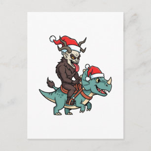 Carte Postale Faire-part Krampus chevauchant un dinosaure Santa Noël Evil