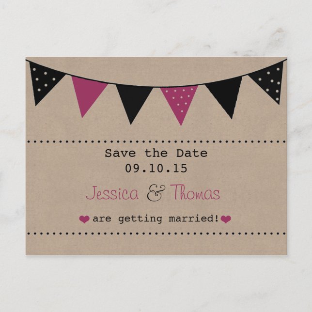 Carte Postale Faire-part La collection de mariage The Modern Pink Bunting (Devant)