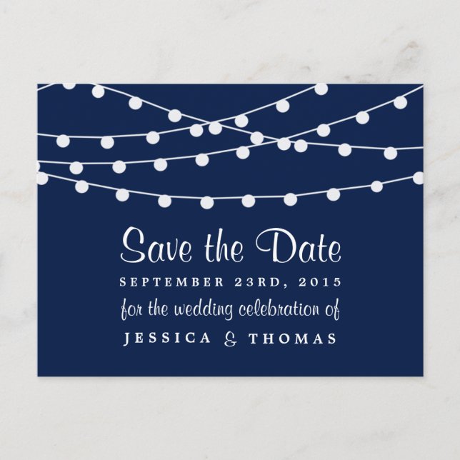 Carte Postale Faire-part La Collection Mariage Bleu Marine Lights (Devant)