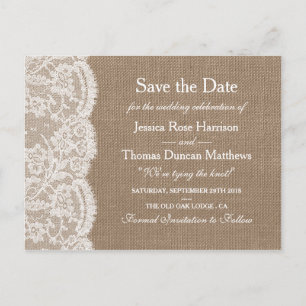 Carte Postale Faire-part La Collection Mariage Burlap & Lace Enregistrer La