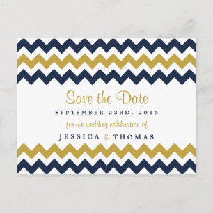 Carte Postale Faire-part La collection Mariage moderne Chevron - Marine & G