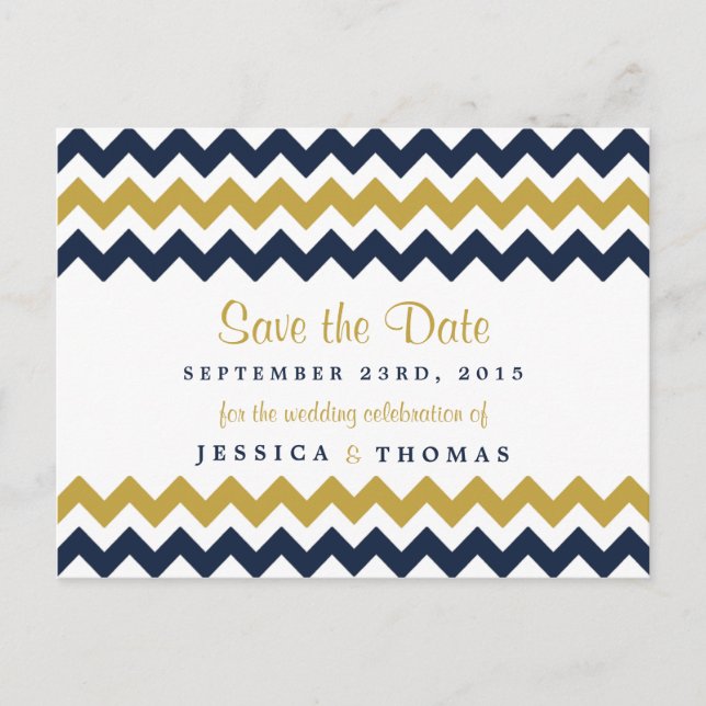 Carte Postale Faire-part La collection Mariage moderne Chevron - Marine & G (Devant)