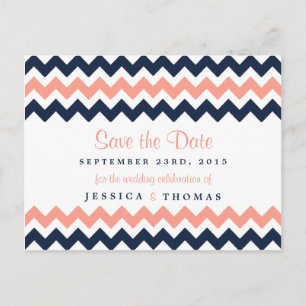 Carte Postale Faire-part La collection Mariage moderne Chevron - Rose & Nav