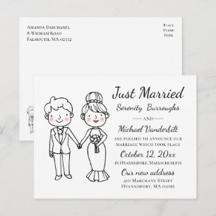 Carte Postale Faire-part La mariée de dessin vient de se marier Mariage