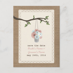 Carte Postale Faire-part La toile de jute Inspired peut des marguerites
